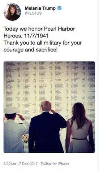 Illustration for article titled Oh, dear: Melania Trump gets date of Pearl Harbor wrong in commemorative tweet